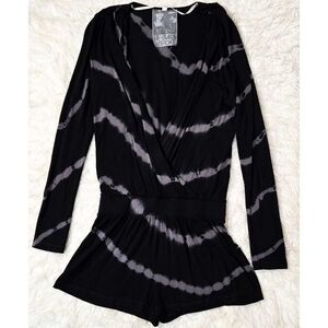 Young Fabulous & Broke Romper Long Sleeve V Neck Black Gray Tie Dye Modal